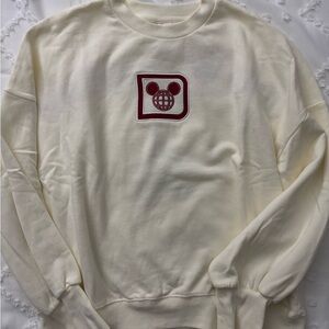 Disney Cream Crewneck Sweater with Maroon Emblem